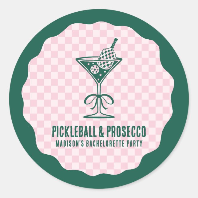 Moderne Pickleball- & Prosecco-Junggesellinnen-Abs Runder Aufkleber (Vorderseite)