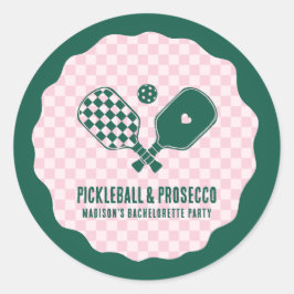 Moderne Pickleball- und Prosecco-Junggesellinnen-A Runder Aufkleber
