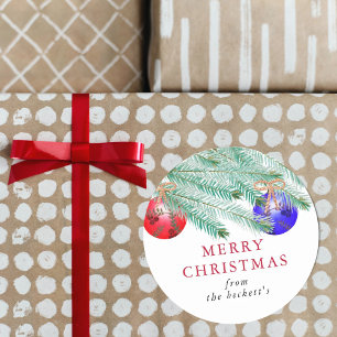 Moderne Pine Boughs Festliche Weihnachten Runder Aufkleber