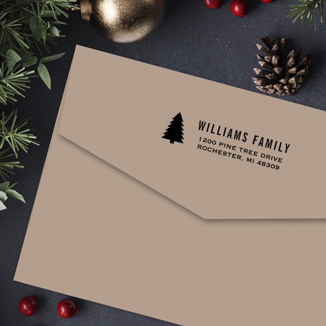 Moderne Pine Tree Holiday Rücksendeadresse Permastempel (Von Creator hochgeladen)