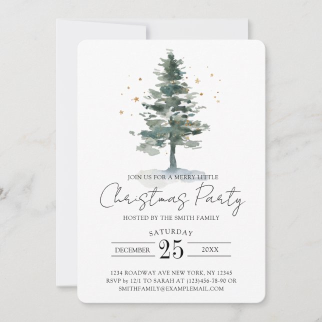Moderne Pine Tree Script Weihnachten Party Einladu (Vorderseite)