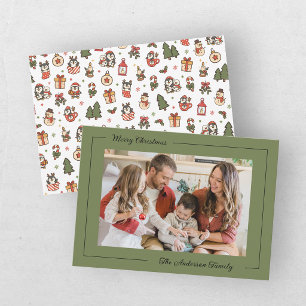 Moderne Pinguin-Grün-Familienfoto-Weihnachten Feiertagskarte