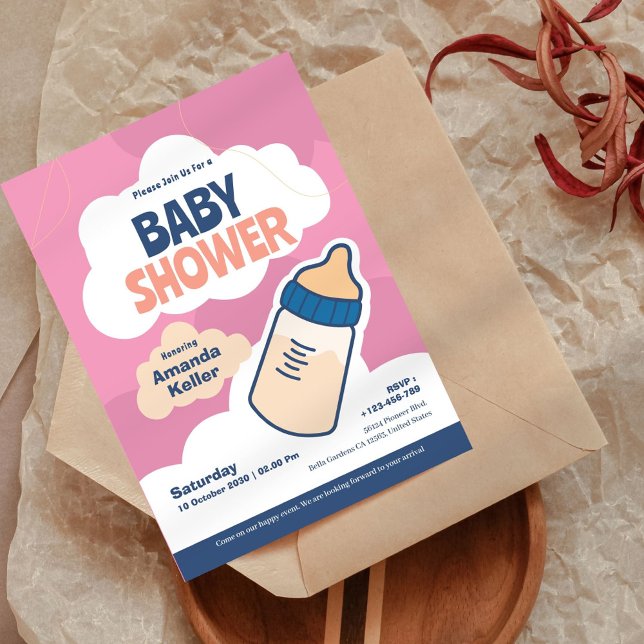 Moderne Pink Baby Dusche Einladung (Von Creator hochgeladen)