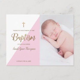 Moderne Pink Baby Girl Foto Taufe Vielen Dank Postkarte