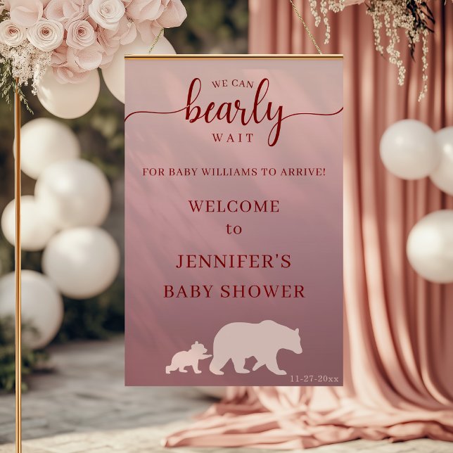 Moderne Pink Bear Baby Dusche Willkommen Rustikal Poster (Von Creator hochgeladen)