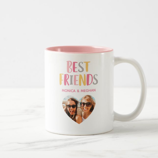 Moderne Pink Best Friends Foto Zwei-Tone-Kaffee-Ta Zweifarbige Tasse (Rechts)