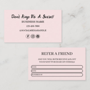 Moderne Pink Blush Empfehle einen Freund Geschäft  Visitenkarte