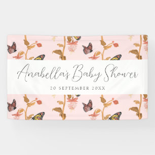 Moderne Pink Boho Butterfly Girl Babydusche Banner