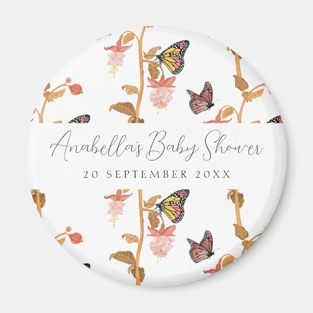 Moderne Pink Boho Butterfly Girl Babydusche Magnet (Vorne)