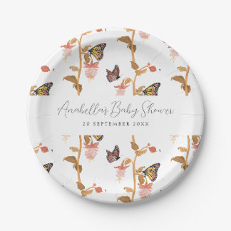 Moderne Pink Boho Butterfly Girl Babydusche Pappteller