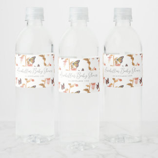 Moderne Pink Boho Butterfly Girl Babydusche Wasserflaschenetikett