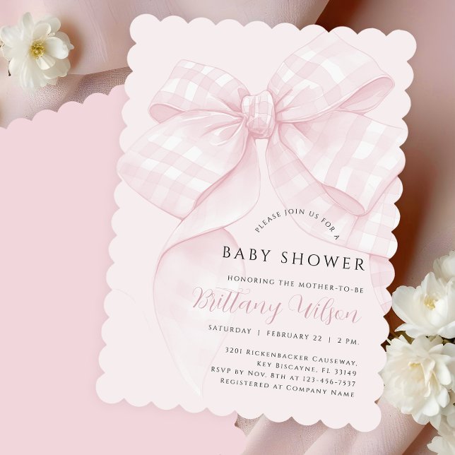 Moderne Pink Bow Baby Dusche Einladung (Von Creator hochgeladen)