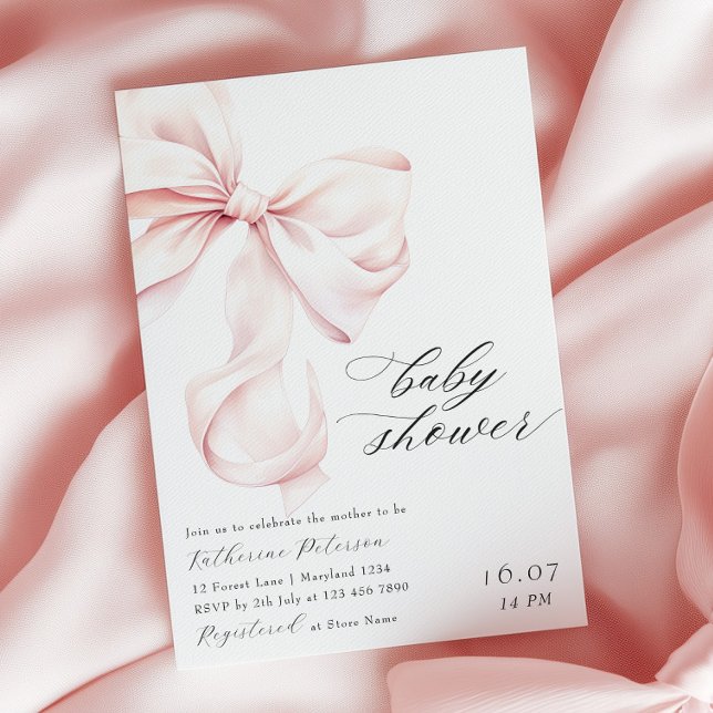 Moderne Pink Bow Baby Dusche Einladung (Von Creator hochgeladen)