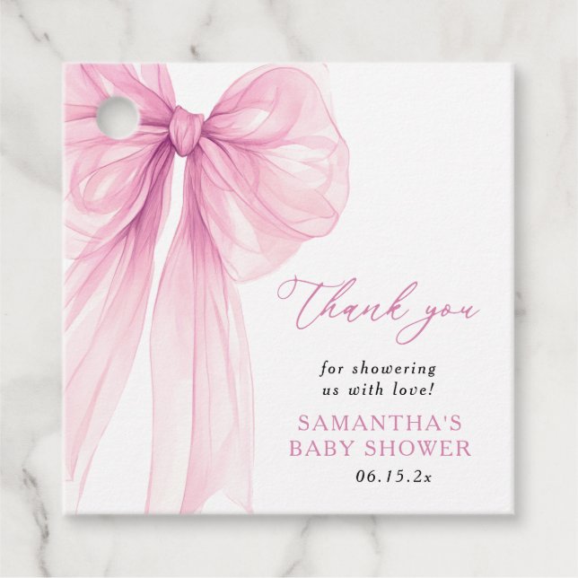 Moderne Pink Bow Baby Dusche Vielen Dank Geschenkanhänger (Vorderseite)