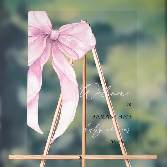 Moderne Pink Bow Baby Dusche Willkommen Acrylschild (Neutral)