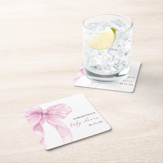 Moderne Pink Bow Babydusche Rechteckiger Pappuntersetzer (Vor Ort)