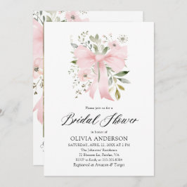 Moderne Pink Bow Blütenblume Liebe im Bloom Brautp Einladung