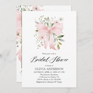 Moderne Pink Bow Blütenblume Liebe im Bloom Brautp Einladung