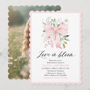 Moderne Pink Bow Blütenblume Liebe im Bloom Brautp Einladung