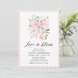 Moderne Pink Bow Blütenblume Liebe im Bloom Brautp Einladung