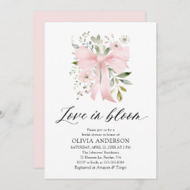 Moderne Pink Bow Blütenblume Liebe im Bloom Brautp Einladung