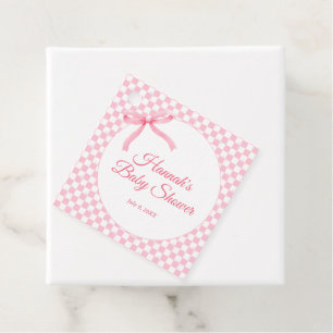 Moderne Pink Bow Checkered Baby Duwer Fevor Tags Geschenkanhänger