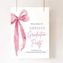 Moderne Pink Bow Coquette Graduation Party Willkom Poster