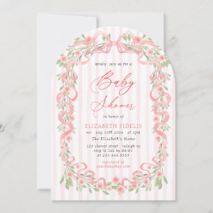 Moderne Pink Bow Floral Rose Arch Baby Dusche Einladung