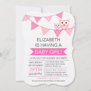 Moderne Pink Bunting Owl GIRL Kinderdusche Einladung