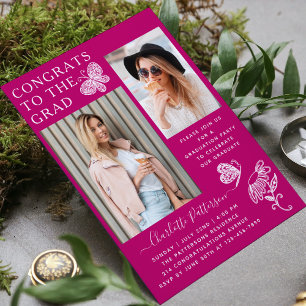 Moderne Pink Butterfly Foto Graduation Party Einladung