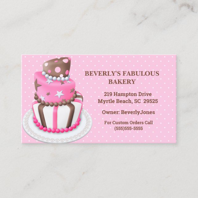 Moderne Pink Cake Bakery Business Cards Visitenkarte (Vorderseite)