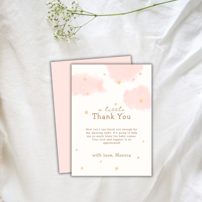 Moderne Pink Cloud Nine Girl Baby Dusche Dankeskarte (Modern Pink Cloud Nine Girl Baby Shower Thank You Card)
