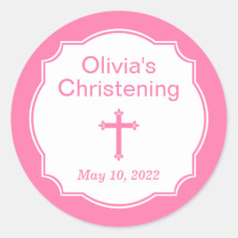 Moderne Pink Cross Christening Taufe Runder Aufkleber