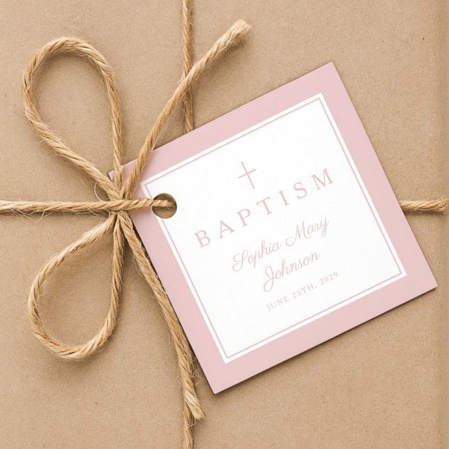 Moderne Pink Danke Mädchen Taufe Geschenkanhänger (Modern Pink Thank You Girl Baptism Favor Tags)