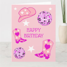 Moderne Pink Disco Ball Cowgirl Hat Boost Birthday Karte