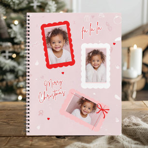 Moderne Pink „Fa La La“ Weihnachtsfoto Notizbuch