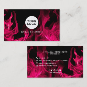 Moderne Pink Flames Eigenes Logo & Soziale Icons Visitenkarte
