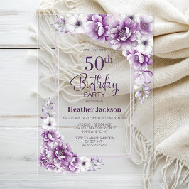 Moderne Pink Floral 50. Geburtstagsparty Acryleinladungen
