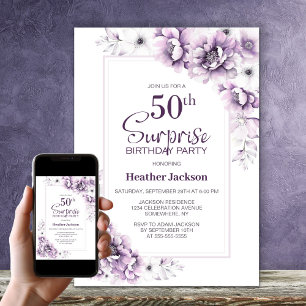Moderne Pink Floral Überraschung 50. Geburtstagspa Einladung