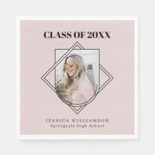 Moderne Pink Geo Foto Graduation Party Serviette