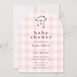 Moderne Pink Gingham Mobile Baby Dusche Einladung