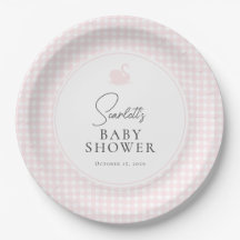 Moderne Pink Gingham Swan Baby Dusche