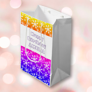 Moderne Pink Girl Blume Blumenmuster Geburtstag Mittlere Geschenktüte