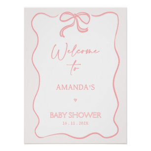 Moderne Pink Girl Bow Babydusche Willkommen Poster