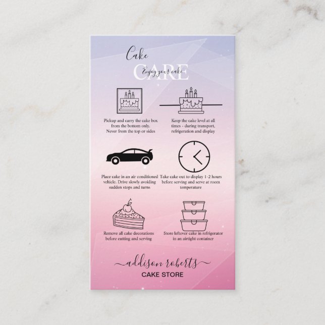 Moderne Pink Girl Gradient Cake Care Business Card Visitenkarte (Vorderseite)