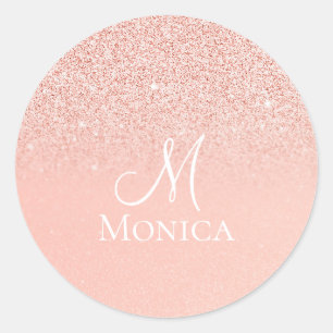 Moderne Pink Glitter funkelt Monogramm Name  Runder Aufkleber