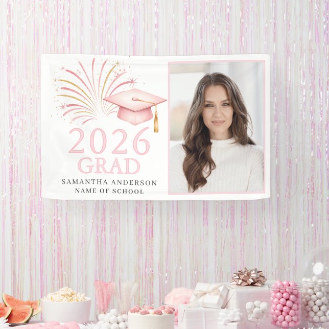 Moderne Pink Gold 2026 Abschluss Banner (Von Creator hochgeladen)