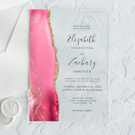 Moderne Pink Gold Agate Hochzeit Acryleinladungen