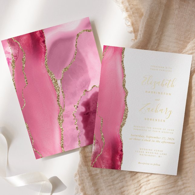 Moderne Pink Gold Agate Hochzeit Folieneinladung (Von Creator hochgeladen)