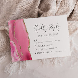 Moderne Pink Gold Agate Hochzeit RSVP Karte
